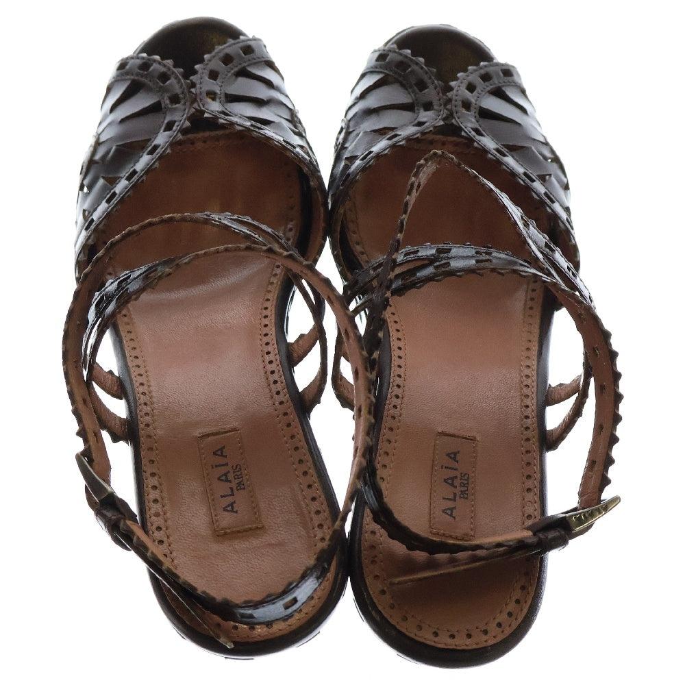 ALAIA(アライア) レーザーカットアンクルストラップサンダル ウエッジソール ブラウン レディース