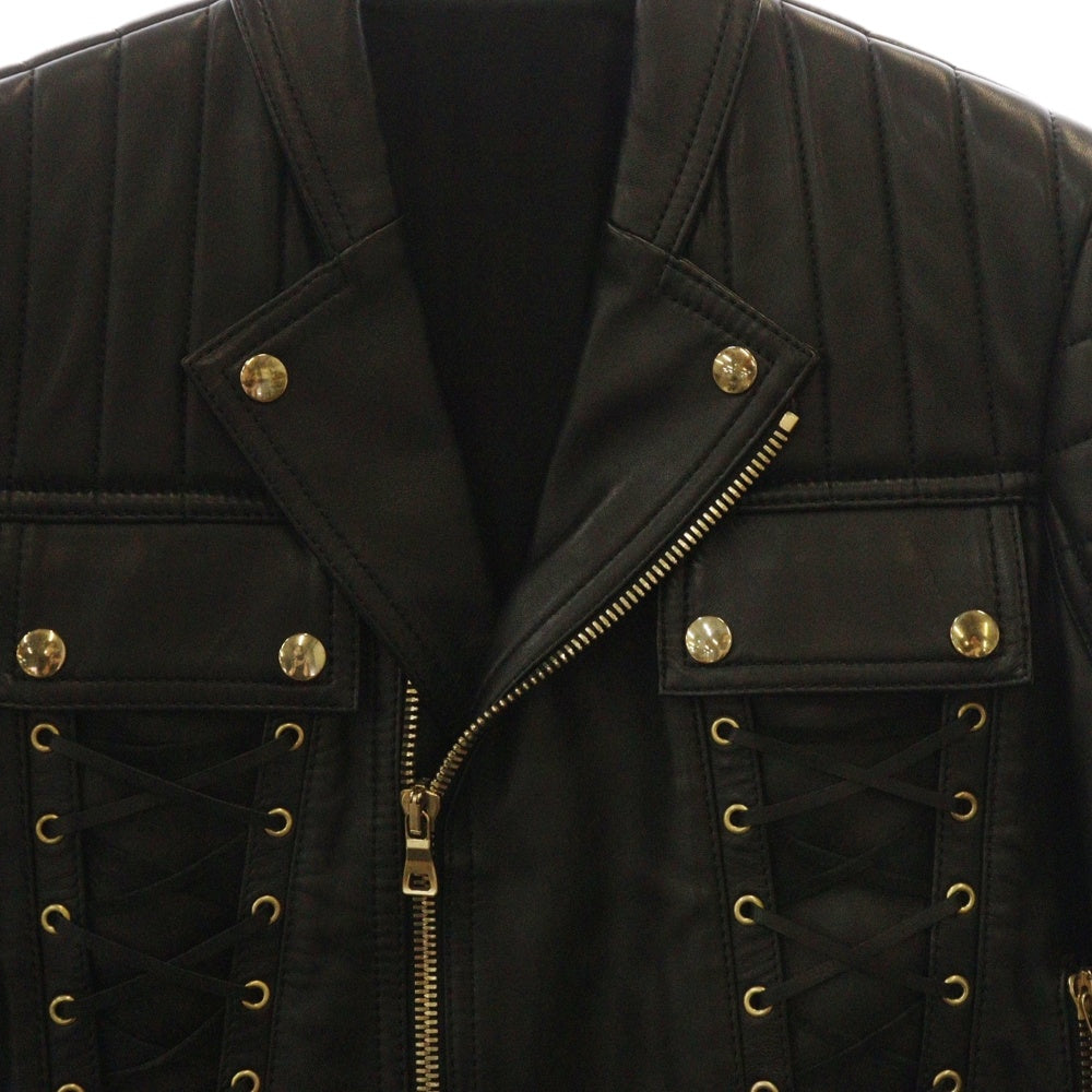 BALMAIN(バルマン) 17SS レースアップ レザー バイカー ジャケット ブラック S7H2011P01
