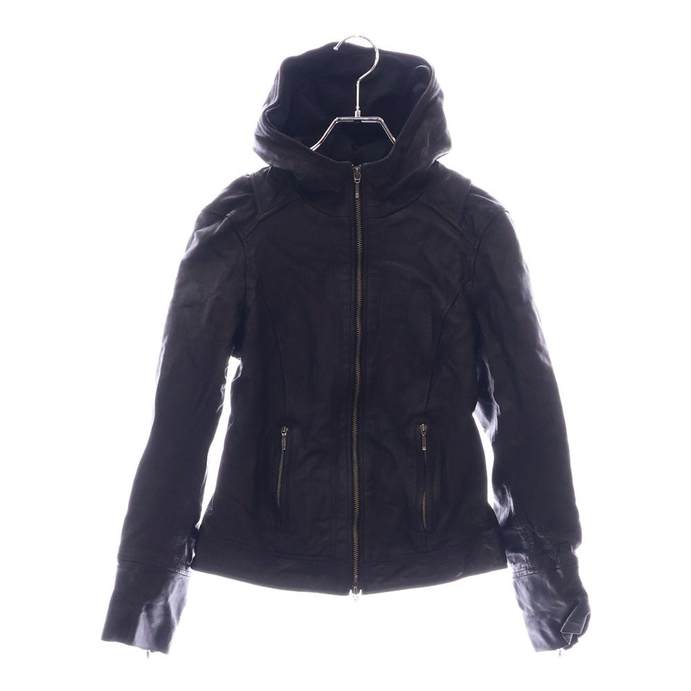 BARNEYS NEWYORK(バーニーズ ニューヨーク) シープスキン ジップアップ フーデッドレザージャケット ブラック レディース 050002