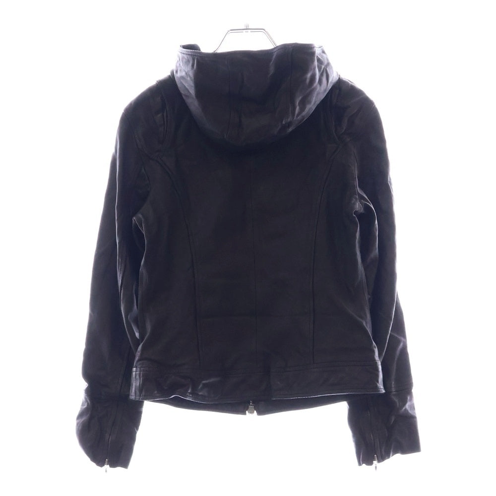 BARNEYS NEWYORK(バーニーズ ニューヨーク) シープスキン ジップアップ フーデッドレザージャケット ブラック レディース 050002