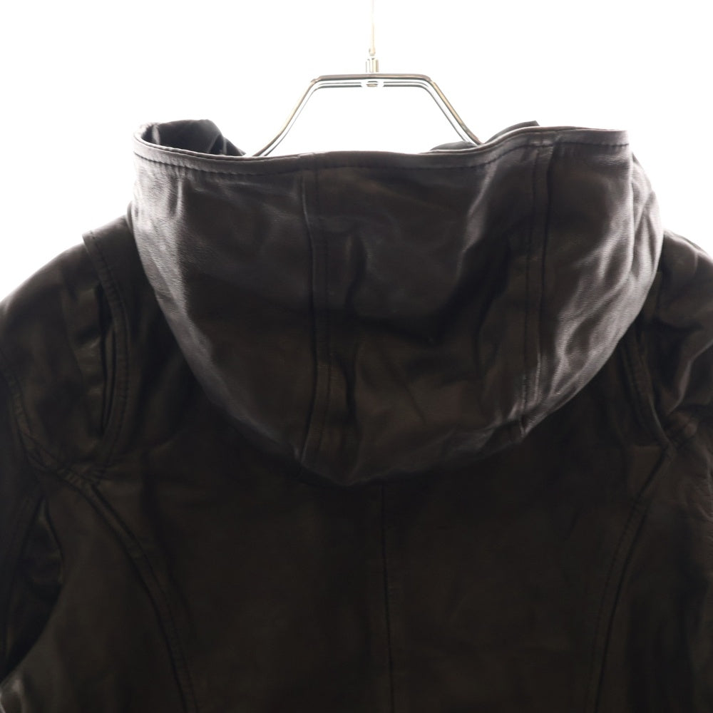 BARNEYS NEWYORK(バーニーズ ニューヨーク) シープスキン ジップアップ フーデッドレザージャケット ブラック レディース 050002