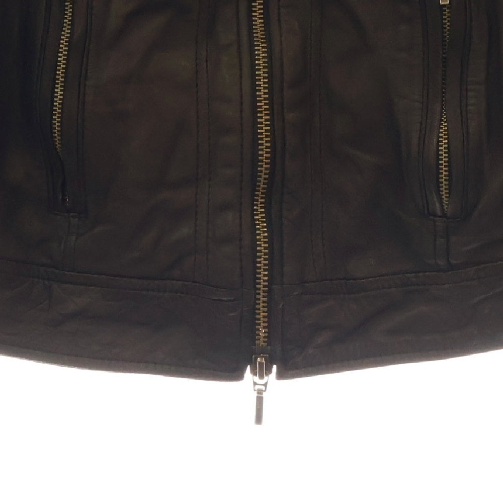 BARNEYS NEWYORK(バーニーズ ニューヨーク) シープスキン ジップアップ フーデッドレザージャケット ブラック レディース 050002