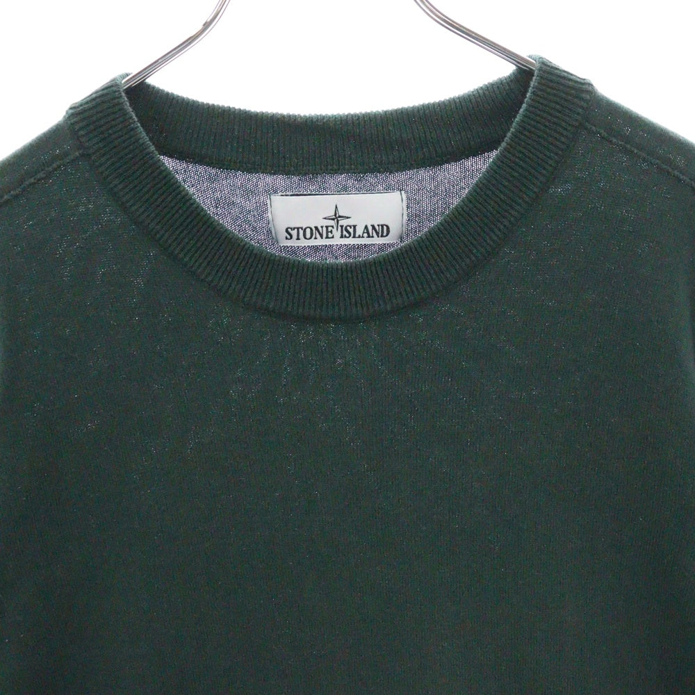 STONE ISLAND(ストーンアイランド) アームロゴワッペン ハイゲージコットン ソリッド クルーネックニット セーター グリーン 1015532B9