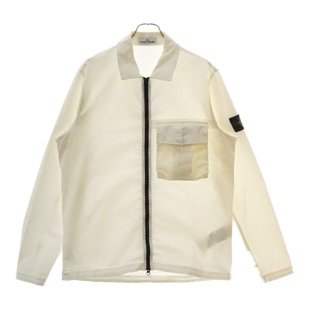 STONE ISLAND(ストーンアイランド) アームロゴワッペン フロントポケット コットン ジップアップシャツジャケット ブルゾン ホワイト 781510304