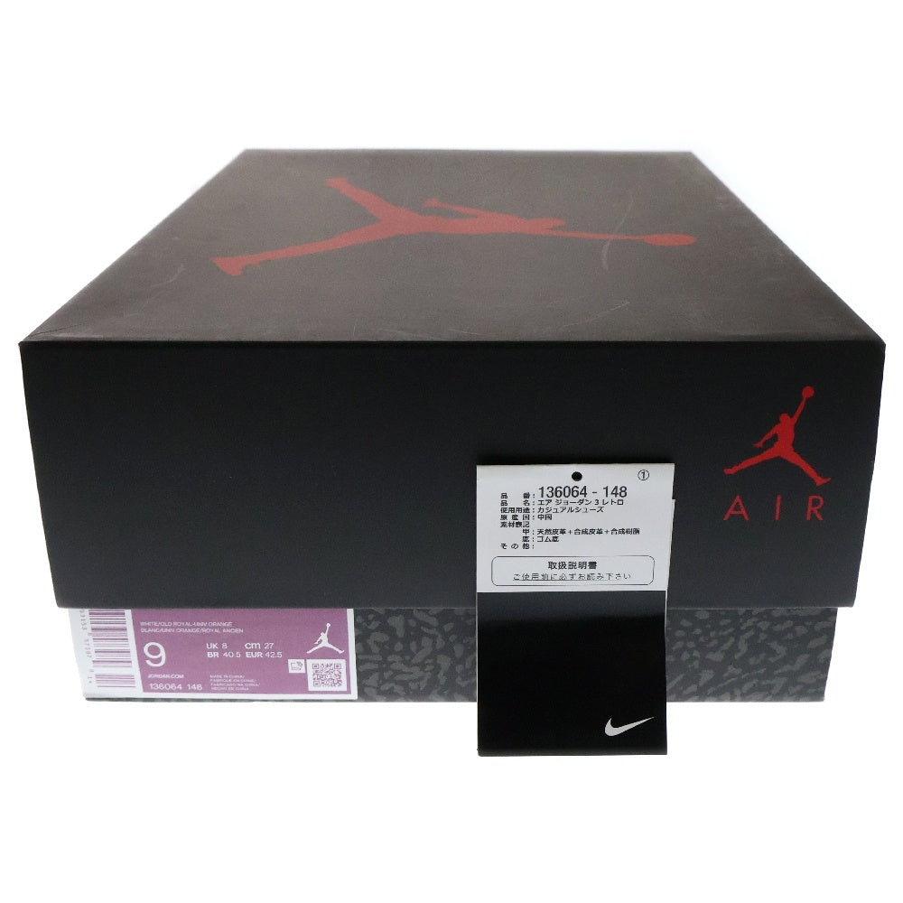NIKE(ナイキ) AIR JORDAN 3 RETRO KNICKS エアジョーダン 3 ニックス ハイカットスニーカー ホワイト/オレンジ US9/27cm 136064-148