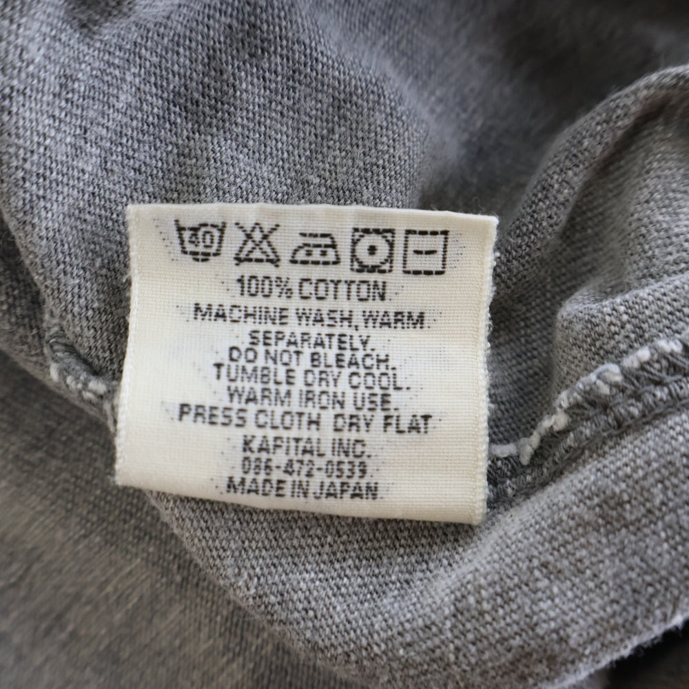 KAPITAL(キャピタル) アームパッチワークデザインコットンロングスリーブTシャツ グレー