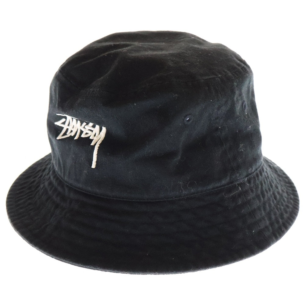 STUSSY(ステューシー) ロゴ刺繍バケットハット 帽子 ブラック