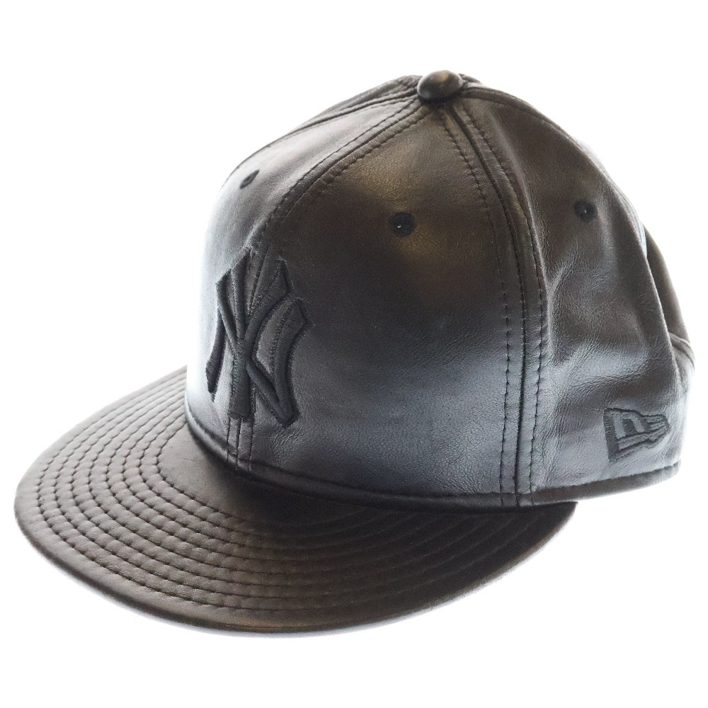 NEW ERA(ニューエラ) 59FIFTY New York Yankees フィフティーナインフィフティー ニューヨークヤンキース レザー 6パネル ベースボールキャップ 帽子 ブラック