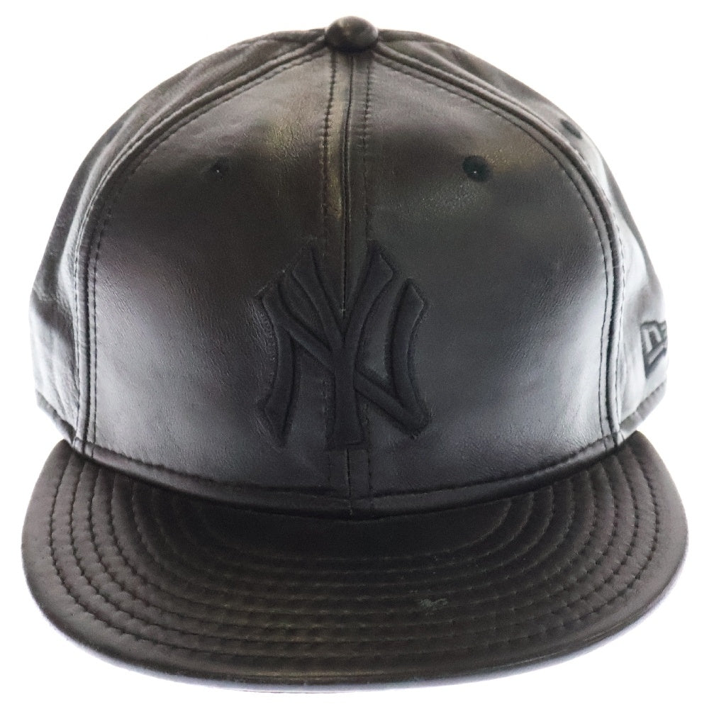 NEW ERA(ニューエラ) 59FIFTY New York Yankees フィフティーナインフィフティー ニューヨークヤンキース レザー 6パネル ベースボールキャップ 帽子 ブラック