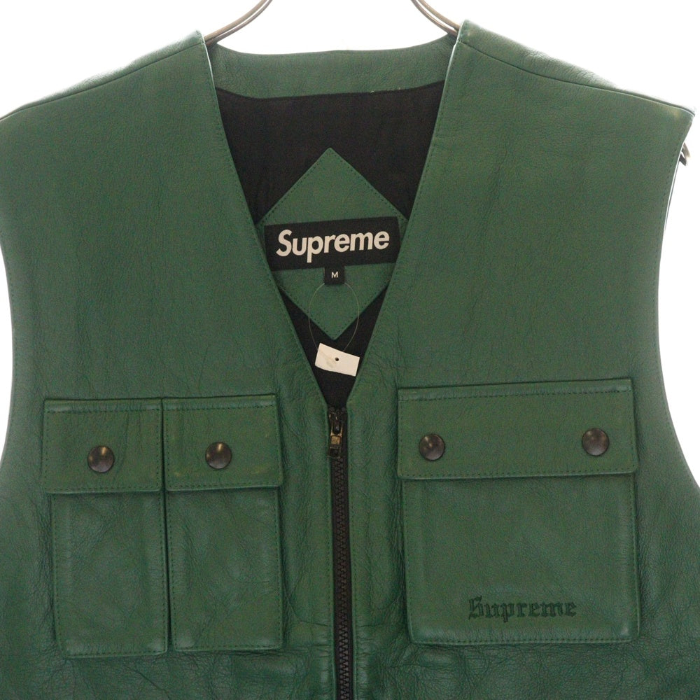 SUPREME(シュプリーム) 17SS Leather Utility Vest レザー ユーティリティー ベスト ジレ グリーン