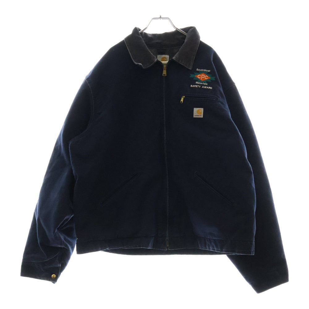 CARHARTT(カーハート) 90S VINTAGE J01 DNY ヴィンテージ USA製 裏地ブランケット 企業ロゴ デトロイトジャケット ネイビー