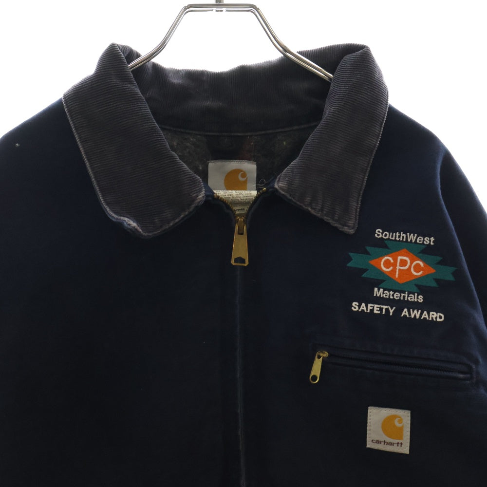 CARHARTT(カーハート) 90S VINTAGE J01 DNY ヴィンテージ USA製 裏地ブランケット 企業ロゴ デトロイトジャケット ネイビー