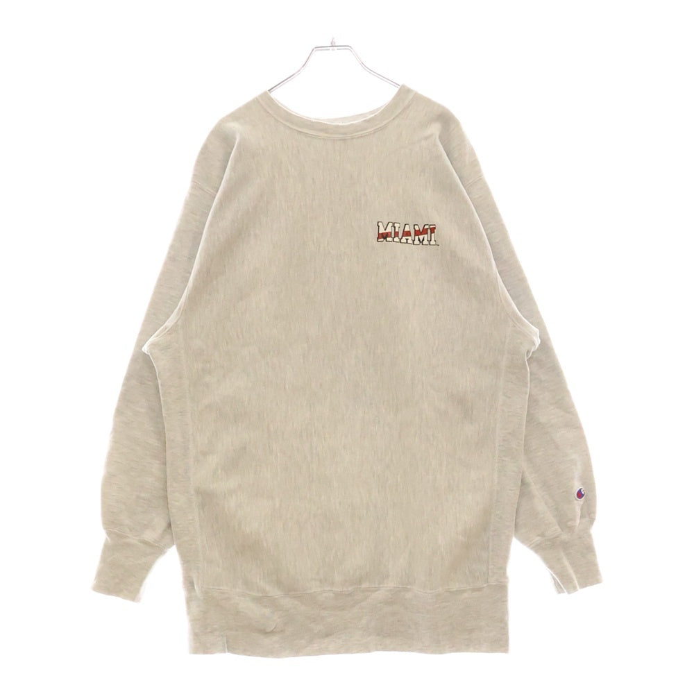CHAMPION(チャンピオン) 90S VINTAGE REVERSE WEAVE MIAMI ヴィンテージ USA製 リバースウィーブ 刺繍タグ マイアミ 両面プリント クルーネック スウェット トレーナー グレー