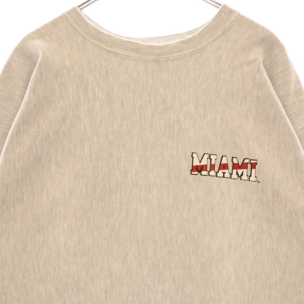 CHAMPION(チャンピオン) 90S VINTAGE REVERSE WEAVE MIAMI ヴィンテージ USA製 リバースウィーブ 刺繍タグ マイアミ 両面プリント クルーネック スウェット トレーナー グレー