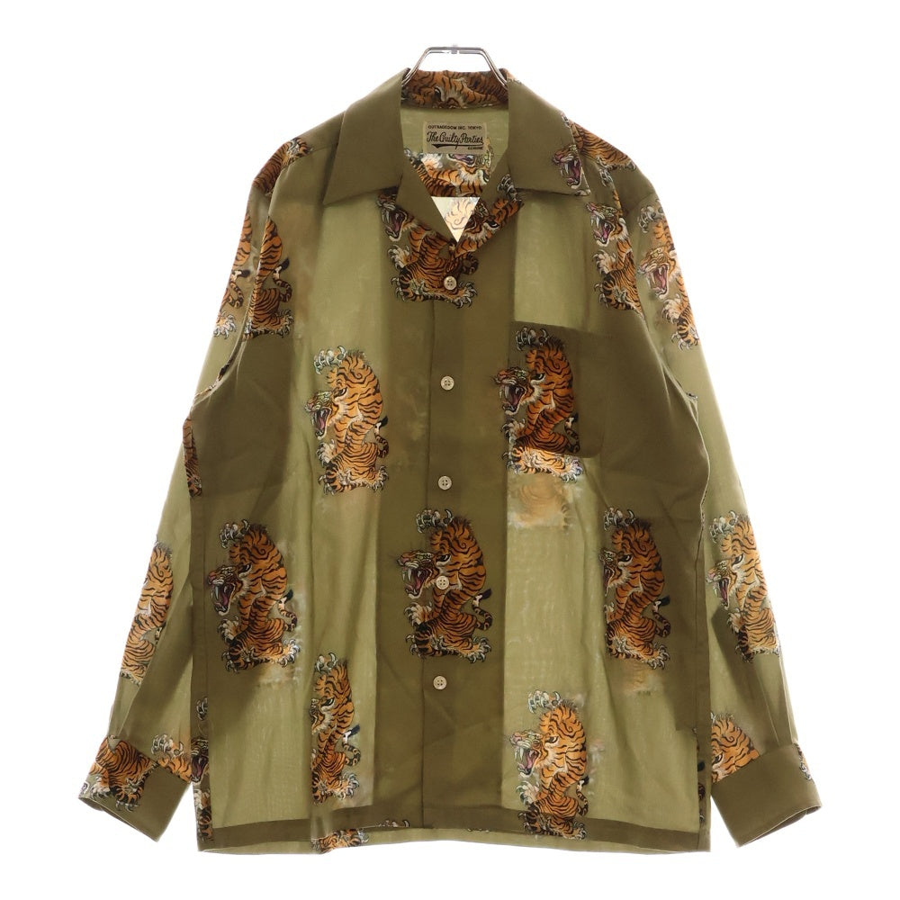 WACKO MARIA(ワコマリア) TIM LEHI L/S HAWAIIAN SHIRT TYPE-3 ティムリーハイ 虎総柄プリント ハワイアン 長袖アロハシャツ カーキ TIMLEHI-WM-HI10
