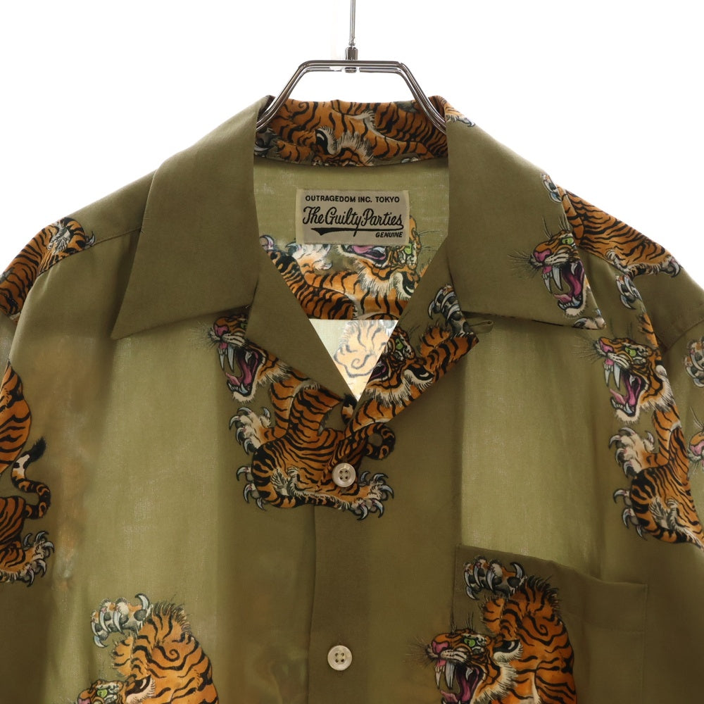 WACKO MARIA(ワコマリア) TIM LEHI L/S HAWAIIAN SHIRT TYPE-3 ティムリーハイ 虎総柄プリント ハワイアン 長袖アロハシャツ カーキ TIMLEHI-WM-HI10