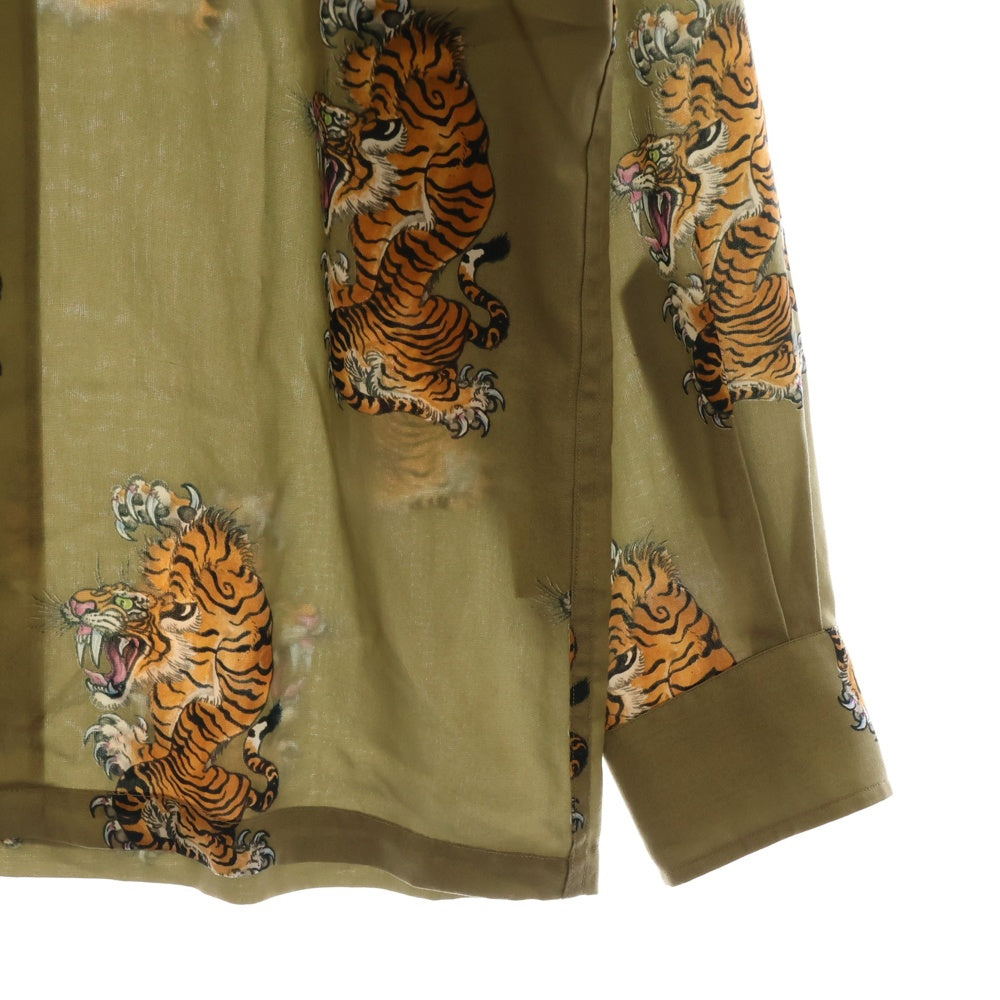 WACKO MARIA(ワコマリア) TIM LEHI L/S HAWAIIAN SHIRT TYPE-3 ティムリーハイ 虎総柄プリント ハワイアン 長袖アロハシャツ カーキ TIMLEHI-WM-HI10