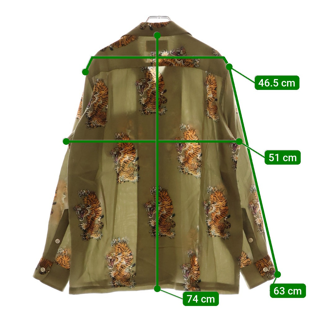 WACKO MARIA(ワコマリア) TIM LEHI L/S HAWAIIAN SHIRT TYPE-3 ティムリーハイ 虎総柄プリント ハワイアン 長袖アロハシャツ カーキ TIMLEHI-WM-HI10