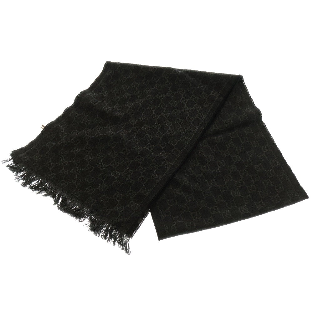 GUCCI(グッチ) GG総柄フリンジ付ウールマフラー ブラック 100995