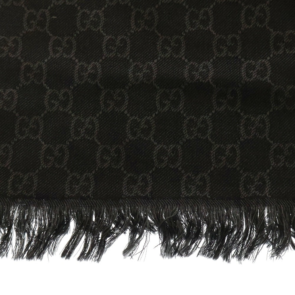 GUCCI(グッチ) GG総柄フリンジ付ウールマフラー ブラック 100995