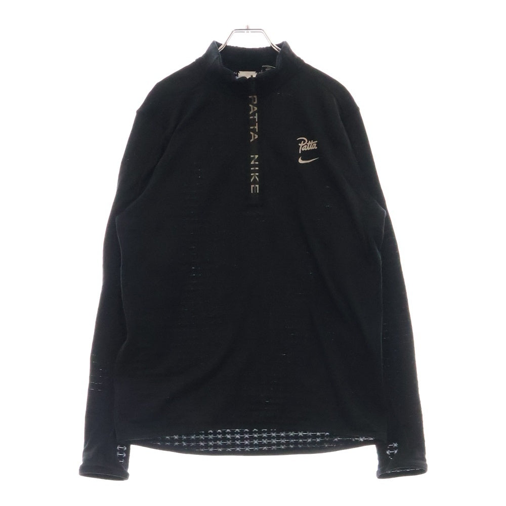 NIKE(ナイキ) ×PATTA HALF-ZIP LONGSLEEVE パタ エンボス加工 ハーフジップ スタンドカラー ロングスリーブカットソー ブラック FJ3070-010