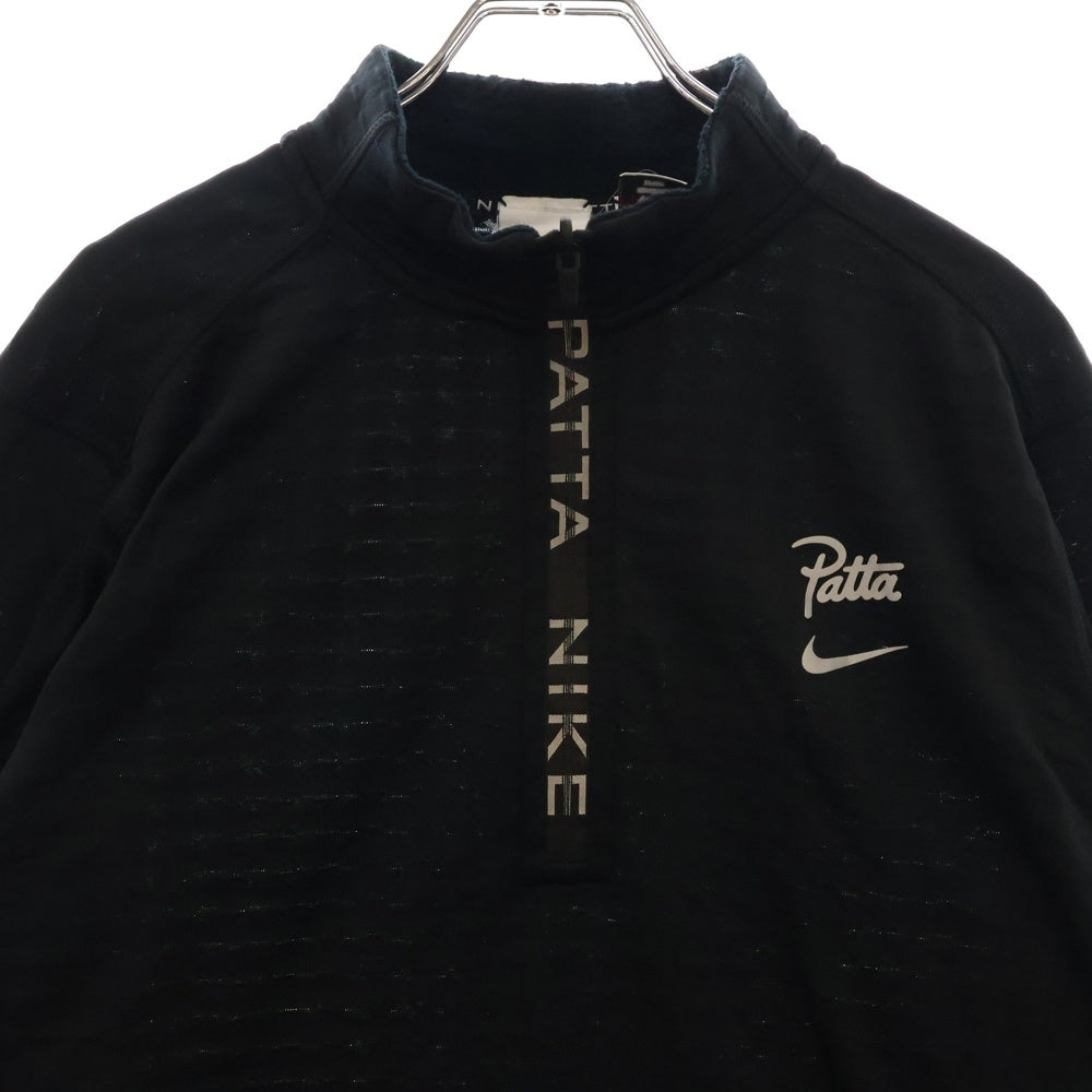 NIKE(ナイキ) ×PATTA HALF-ZIP LONGSLEEVE パタ エンボス加工 ハーフジップ スタンドカラー ロングスリーブカットソー ブラック FJ3070-010