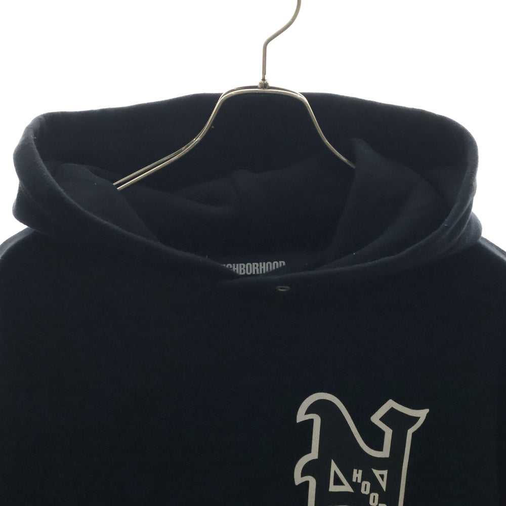 NEIGHBORHOOD(ネイバーフッド) 22AW COLLEGE-S HOODED LS CO ロゴプリントスウェットプルオーバーパーカー ブラック 222TPNH-CSM02