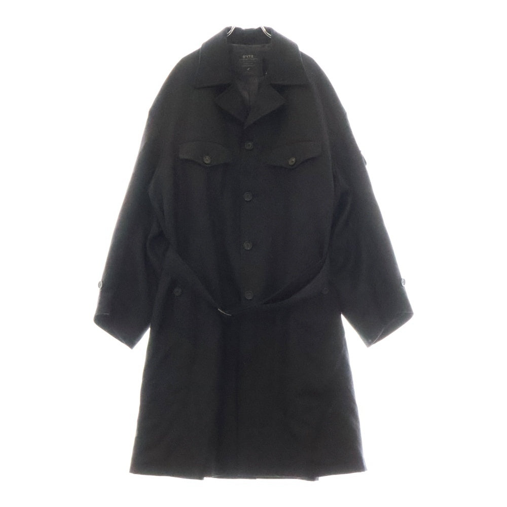 s'yte(サイト) WOOL SURGE OVERSIZED MILITARY COAT ウールサージ オーバーサイズ ミリタリー コート ブラック サンプル品 UU-C12-102