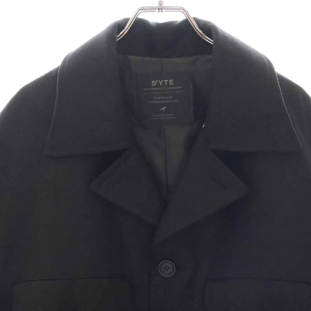 s'yte(サイト) WOOL SURGE OVERSIZED MILITARY COAT ウールサージ オーバーサイズ ミリタリー コート ブラック サンプル品 UU-C12-102