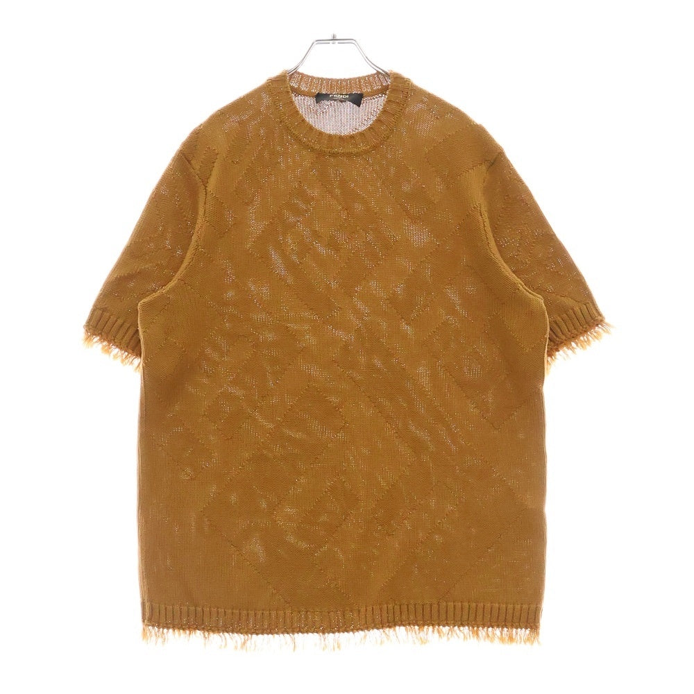FENDI(フェンディ) ズッカ柄 ジャガード フリンジ クルーネック半袖ニット セーター ブラウン FZX144 AN3T