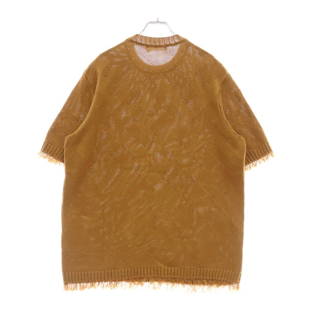 FENDI(フェンディ) ズッカ柄 ジャガード フリンジ クルーネック半袖ニット セーター ブラウン FZX144 AN3T