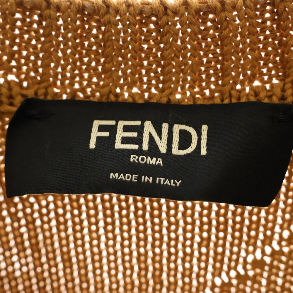 FENDI(フェンディ) ズッカ柄 ジャガード フリンジ クルーネック半袖ニット セーター ブラウン FZX144 AN3T