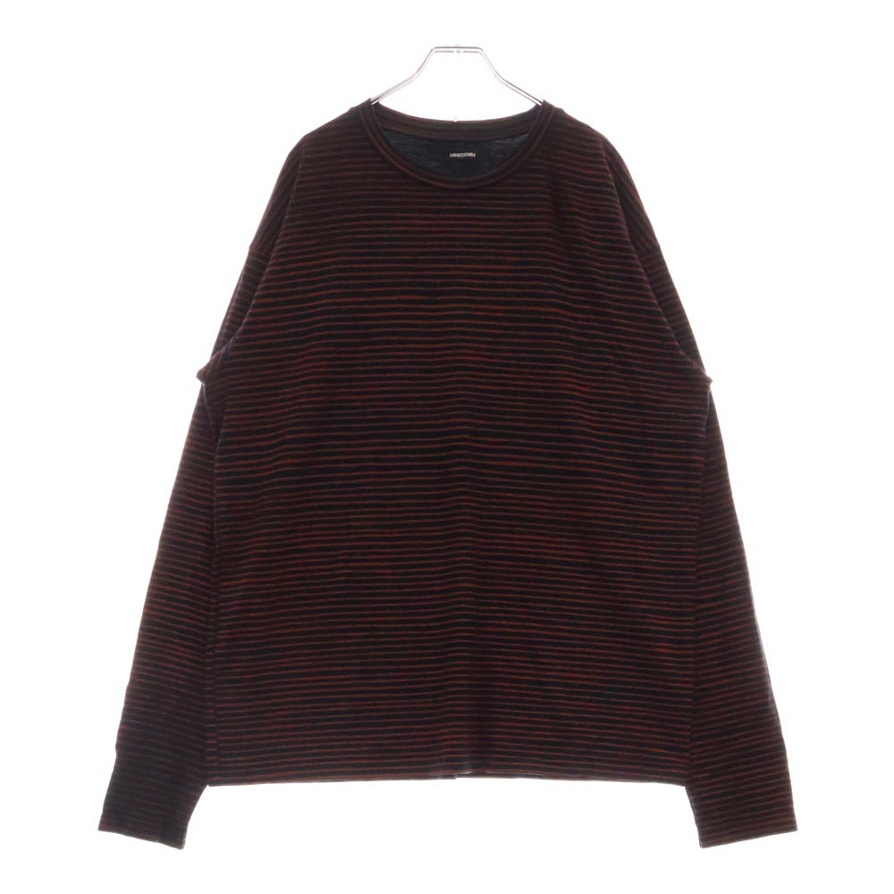 MINEDENIM(マインデニム) ボーダー クルーネック長袖Tシャツ カットソー ブラック/レッド 2103-6001-17-L2