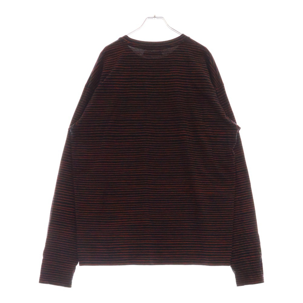 MINEDENIM(マインデニム) ボーダー クルーネック長袖Tシャツ カットソー ブラック/レッド 2103-6001-17-L2