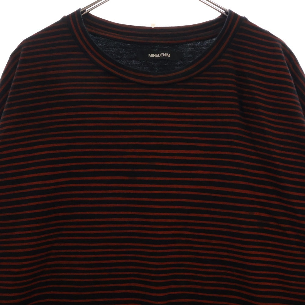 MINEDENIM(マインデニム) ボーダー クルーネック長袖Tシャツ カットソー ブラック/レッド 2103-6001-17-L2