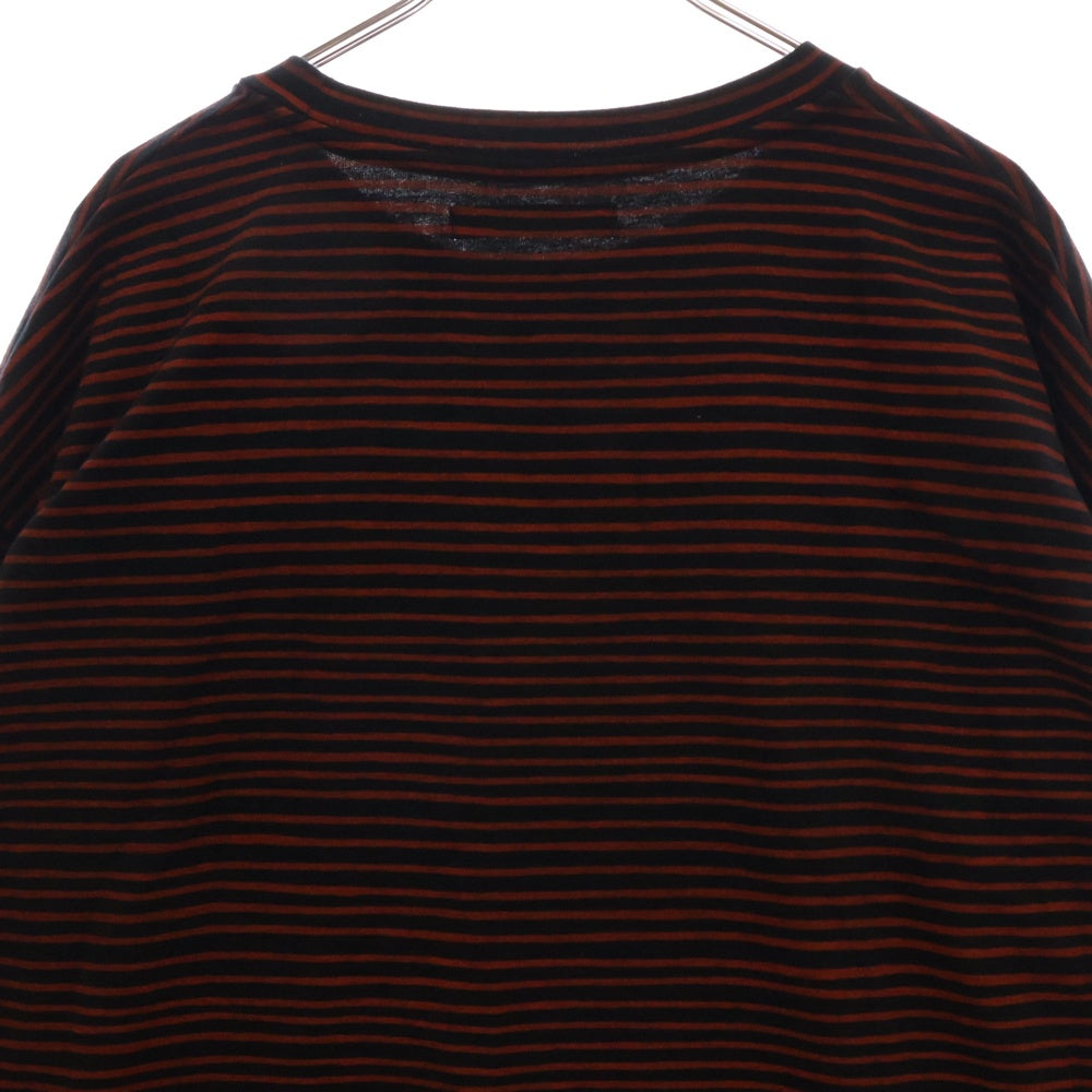 MINEDENIM(マインデニム) ボーダー クルーネック長袖Tシャツ カットソー ブラック/レッド 2103-6001-17-L2