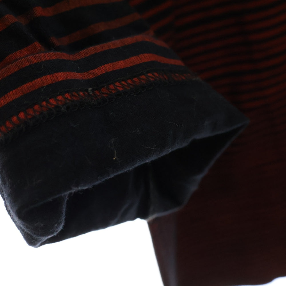 MINEDENIM(マインデニム) ボーダー クルーネック長袖Tシャツ カットソー ブラック/レッド 2103-6001-17-L2