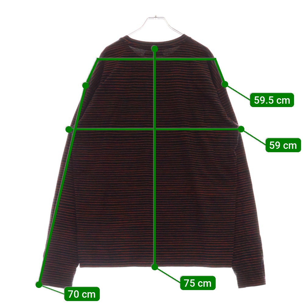 MINEDENIM(マインデニム) ボーダー クルーネック長袖Tシャツ カットソー ブラック/レッド 2103-6001-17-L2