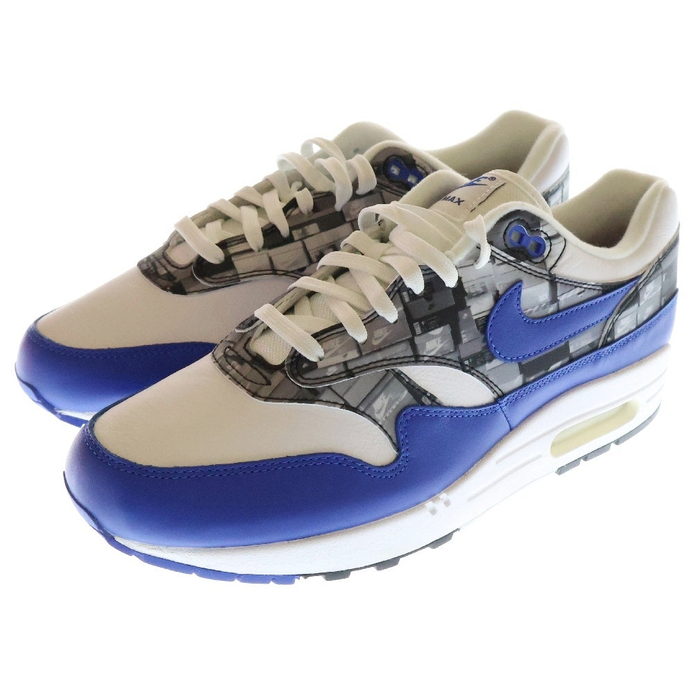 NIKE(ナイキ) ×atmos AIR MAX1 PRNT アトモス エアマックス1 プリント ローカットスニーカー ホワイト/ブルー US9.5/27.5cm AQ0927-100