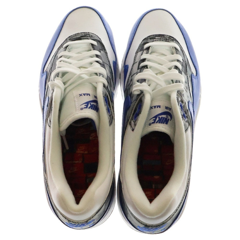 NIKE(ナイキ) ×atmos AIR MAX1 PRNT アトモス エアマックス1 プリント ローカットスニーカー ホワイト/ブルー US9.5/27.5cm AQ0927-100