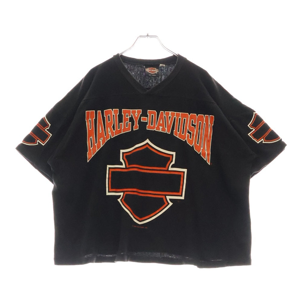 VINTAGE(ヴィンテージ) 90s HARLEY-DAVIDSON ハーレーダビッドソン ロゴプリント フットボール 半袖Tシャツ カットソー ブラック