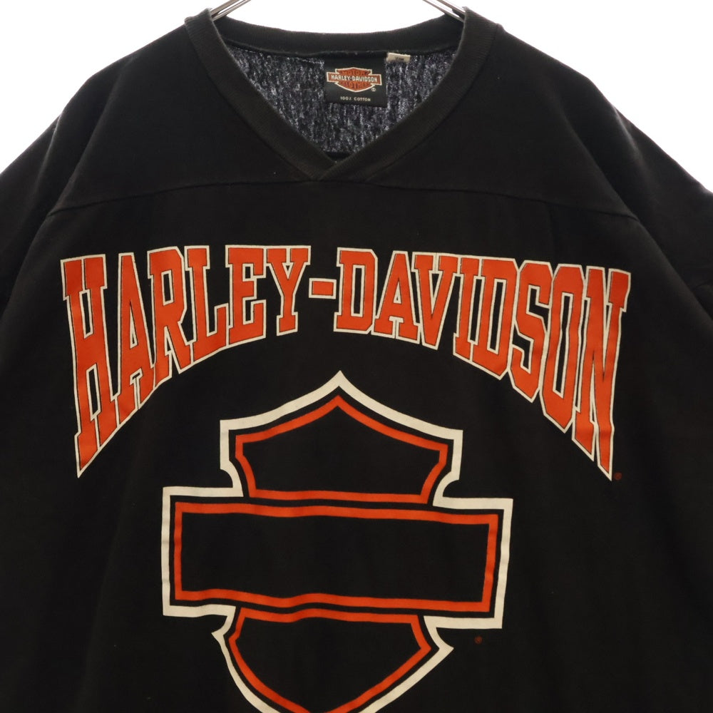 VINTAGE(ヴィンテージ) 90s HARLEY-DAVIDSON ハーレーダビッドソン ロゴプリント フットボール 半袖Tシャツ カットソー ブラック