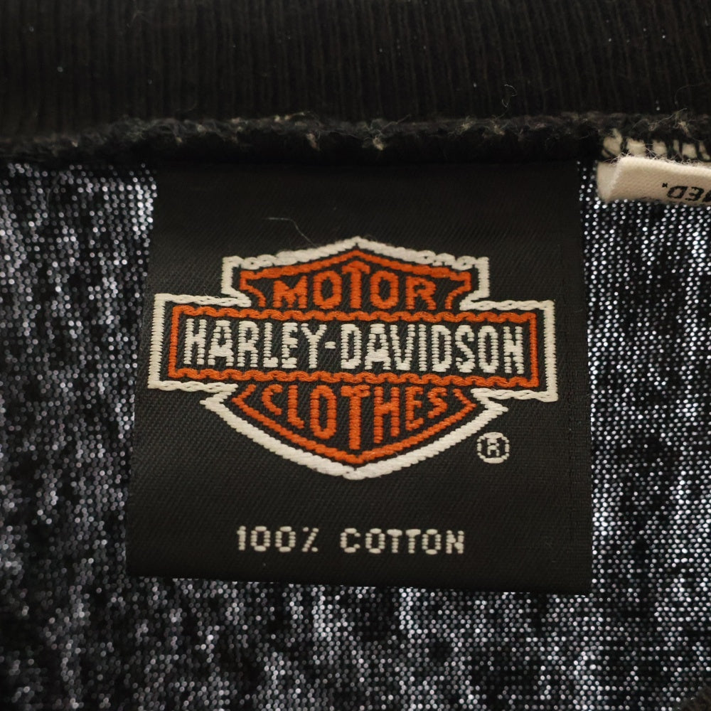 VINTAGE(ヴィンテージ) 90s HARLEY-DAVIDSON ハーレーダビッドソン ロゴプリント フットボール 半袖Tシャツ カットソー ブラック