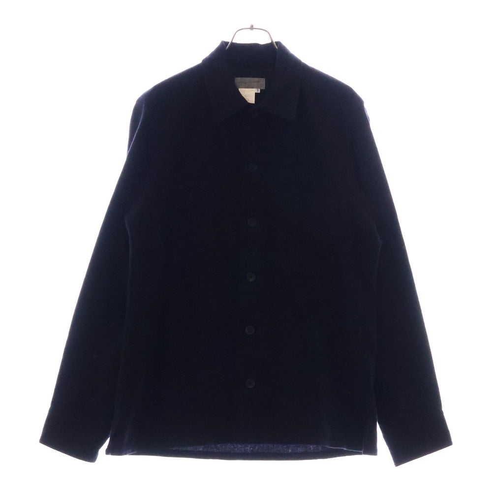 Yohji Yamamoto POUR HOMME(ヨウジヤマモト プールオム) 00AW ナイロン混 ウール ロングスリーブ 長袖 袖口ジップ フランネルシャツ ネイビー HT-B19-110