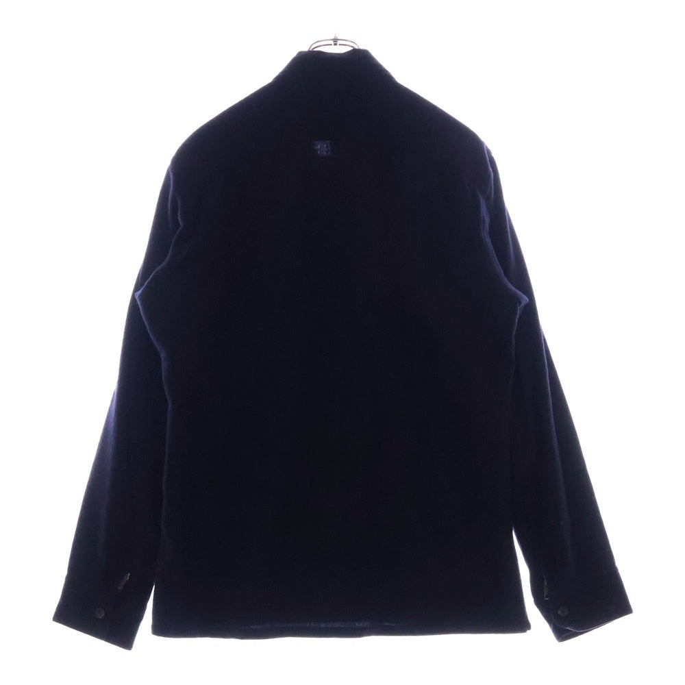Yohji Yamamoto POUR HOMME(ヨウジヤマモト プールオム) 00AW ナイロン混 ウール ロングスリーブ 長袖 袖口ジップ フランネルシャツ ネイビー HT-B19-110