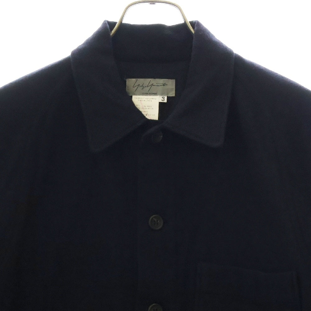 Yohji Yamamoto POUR HOMME(ヨウジヤマモト プールオム) 00AW ナイロン混 ウール ロングスリーブ 長袖 袖口ジップ フランネルシャツ ネイビー HT-B19-110