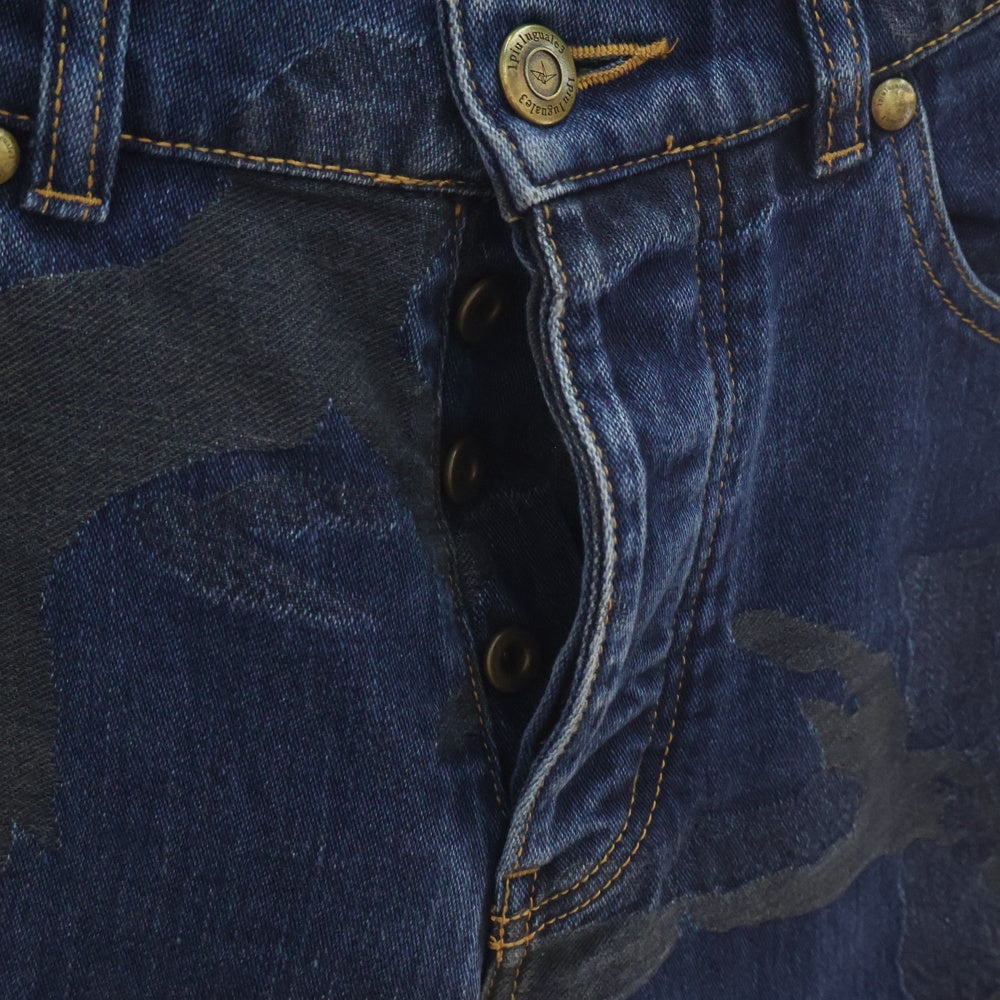 1piu1uguale3(ウノピゥウノウグァーレトレ) ORIGINAL BIG CAMO STRETCH DENIM TWIGGY PANTS オリジナル ビッグカモ ストレッチ デニムパンツ インディゴ MRP062