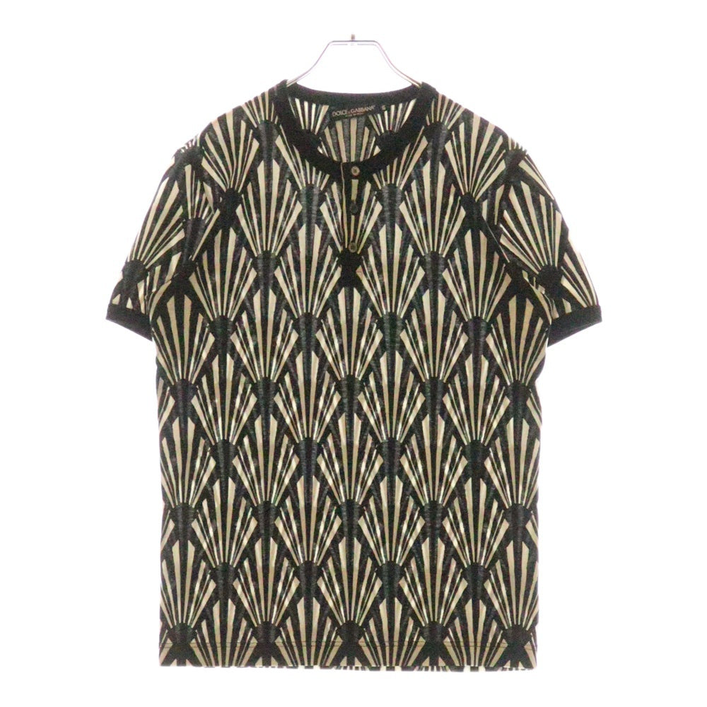 DOLCE & GABBANA(ドルチェアンドガッバーナ) 総柄 コットン ヘンリーネック半袖Tシャツ カットソー ホワイト/ブラック G8FV7T G7HDH