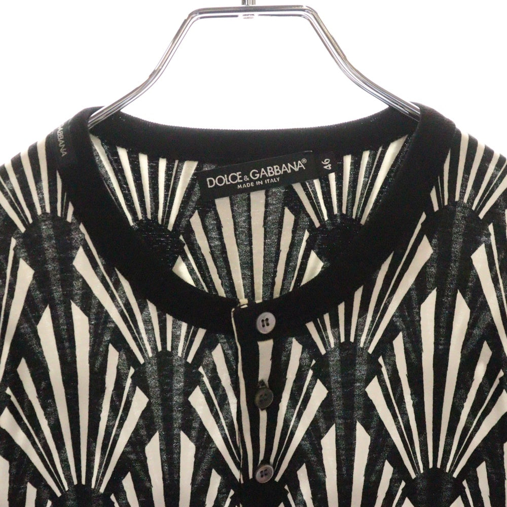 DOLCE & GABBANA(ドルチェアンドガッバーナ) 総柄 コットン ヘンリーネック半袖Tシャツ カットソー ホワイト/ブラック G8FV7T G7HDH