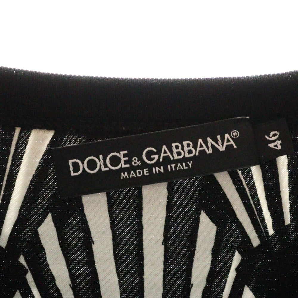 DOLCE & GABBANA(ドルチェアンドガッバーナ) 総柄 コットン ヘンリーネック半袖Tシャツ カットソー ホワイト/ブラック G8FV7T G7HDH